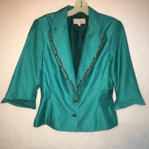 Collin Creek 2 PC Pant Suit Emerald Green Size 8 - Picture 2 of 16